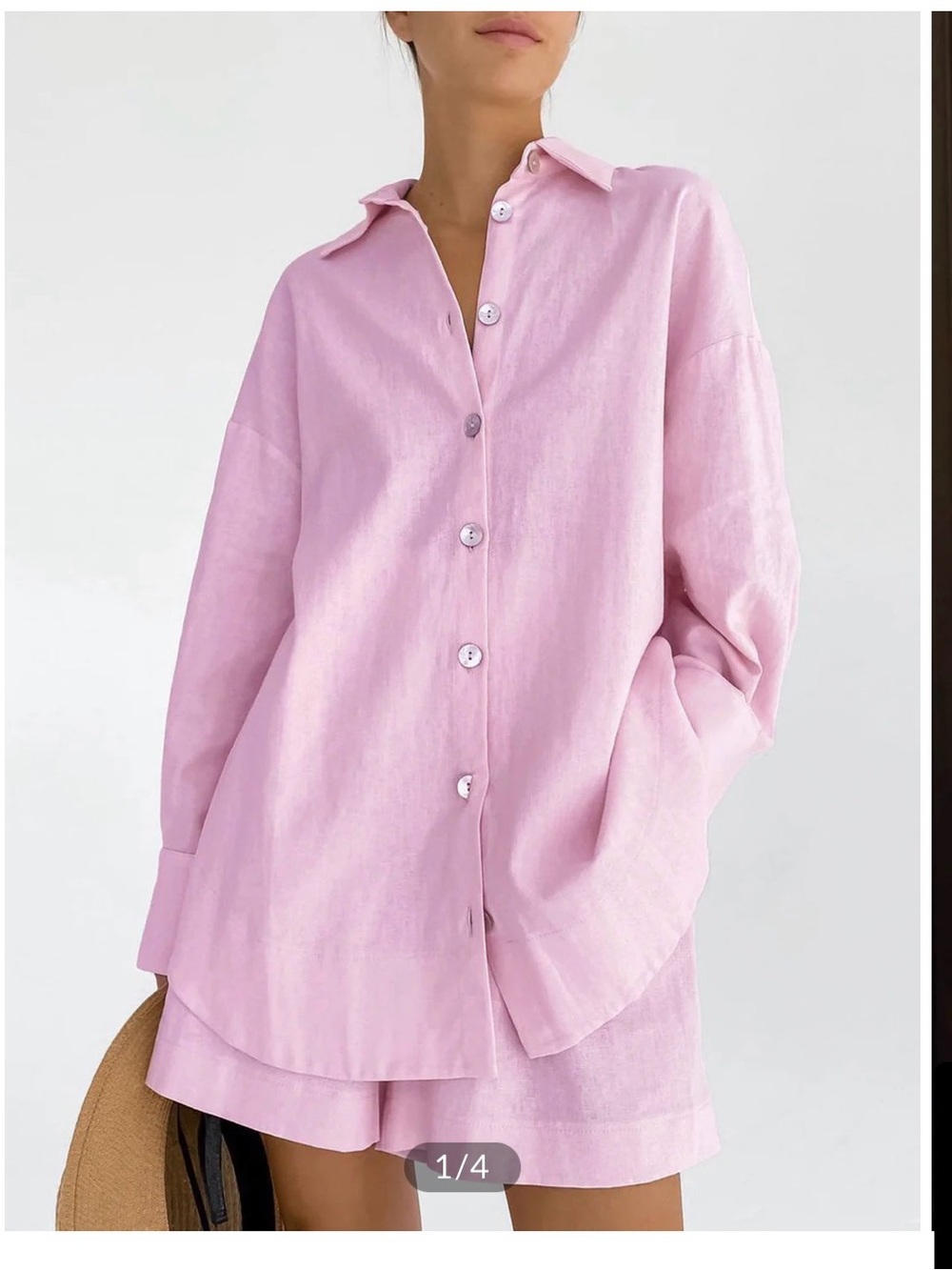 Two piece Light Pink Button-Up Linen shirt set
